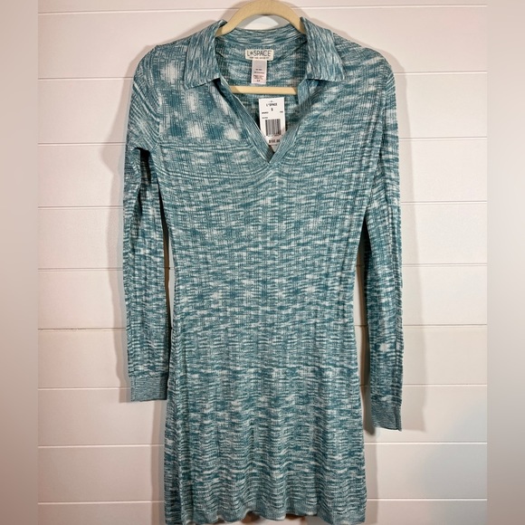 NWT L*Space Women's Aria Sweater Dress ARIDR22 Aqua/White Sz S - Picture 2 of 6